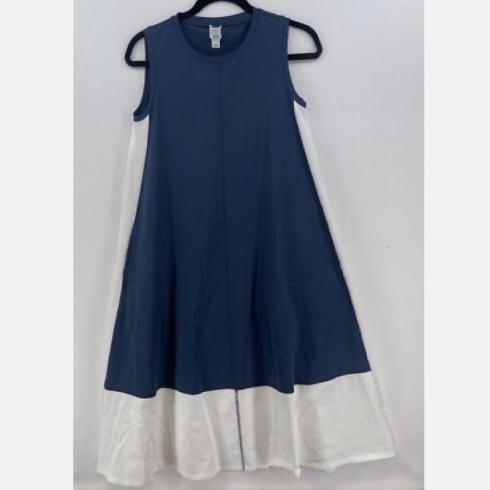 Wynne Layers Women Midi Dress Sleeveless Colorblock Blue White Lagenlook 1X Plus